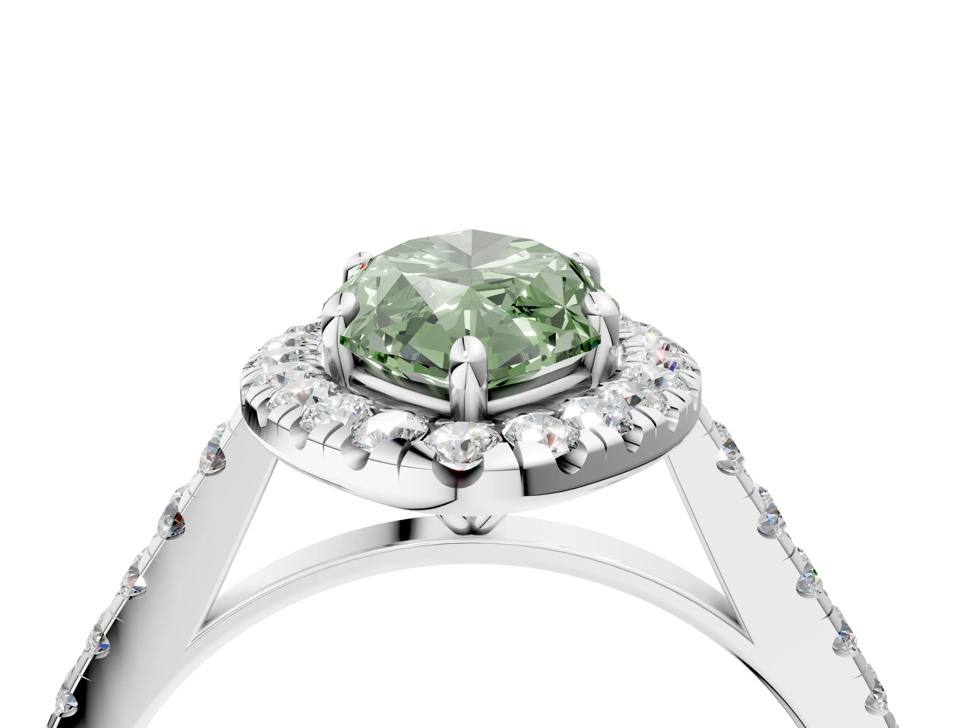 White gold Fancy Green Marquise Cut Halo Pave Diamond Engagement Ring with Four-Prong Setting_22