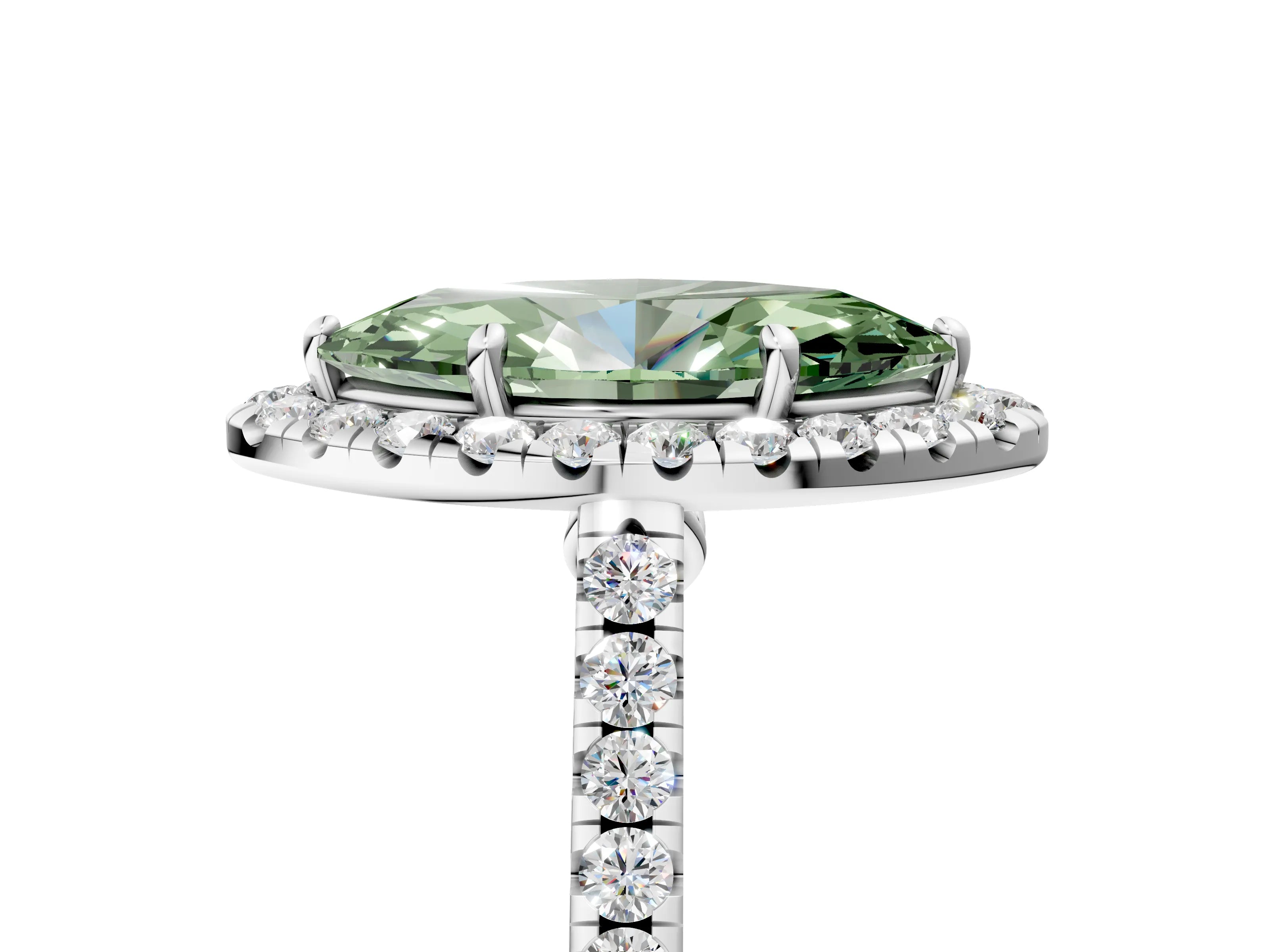 White gold Fancy Green Marquise Cut Halo Pave Diamond Engagement Ring with Four-Prong Setting_23