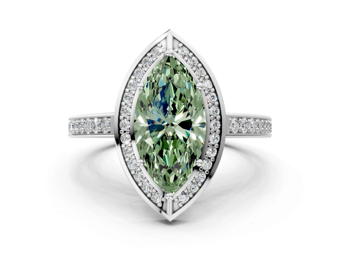 White gold Fancy Green Marquise  Cut Halo Pave Split Shank Prong Setting Ring_31