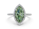 White gold Fancy Green Marquise Cut Halo Round Diamond Pavé Band with Four-Prong Setting_15