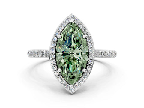 White gold Fancy Green Marquise Cut Halo Round Diamond Pavé Band with Four-Prong Setting_15