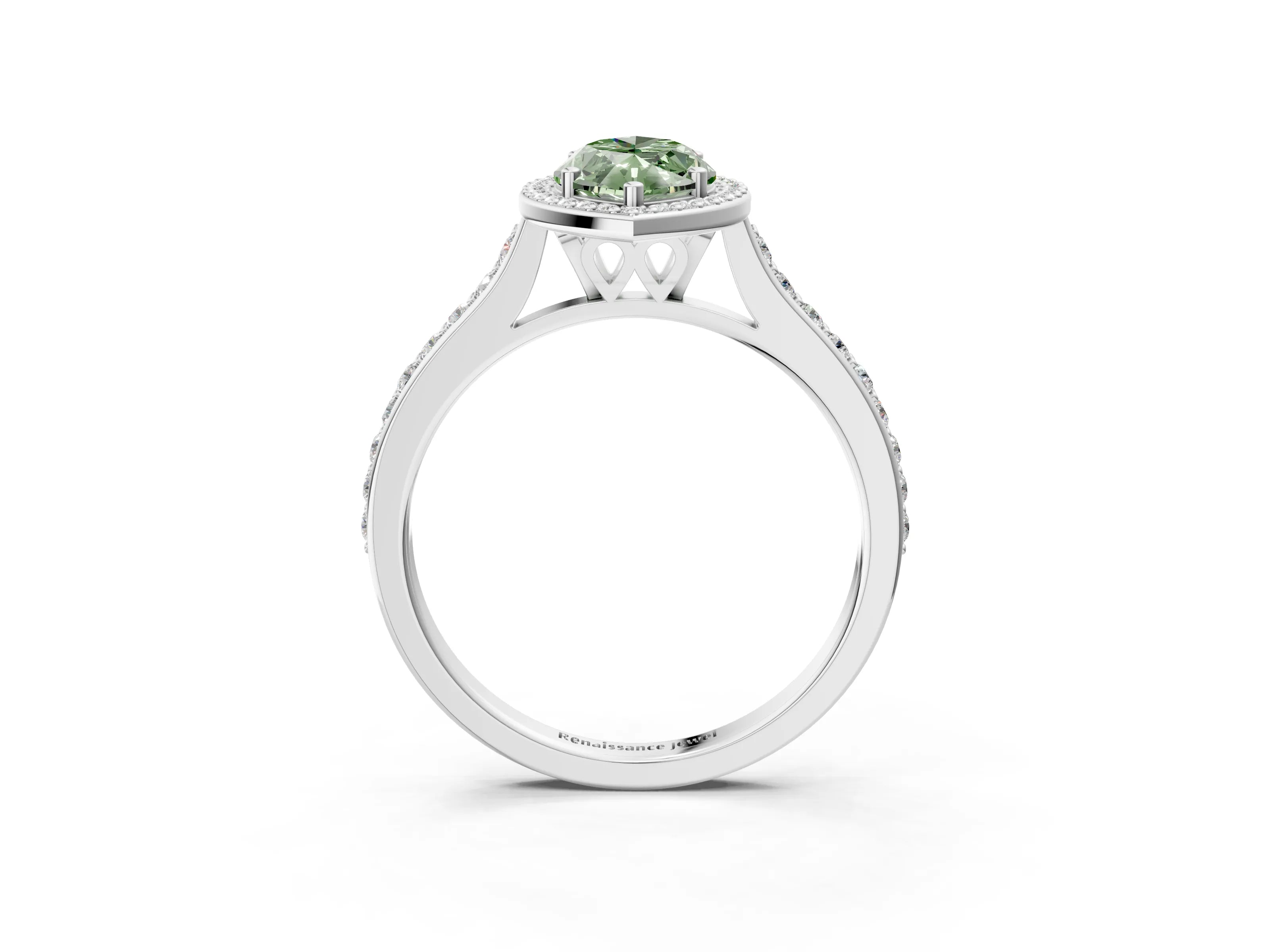 White gold Fancy Green Marquise Cut Halo Round Diamond Pavé Band with Four-Prong Setting_18