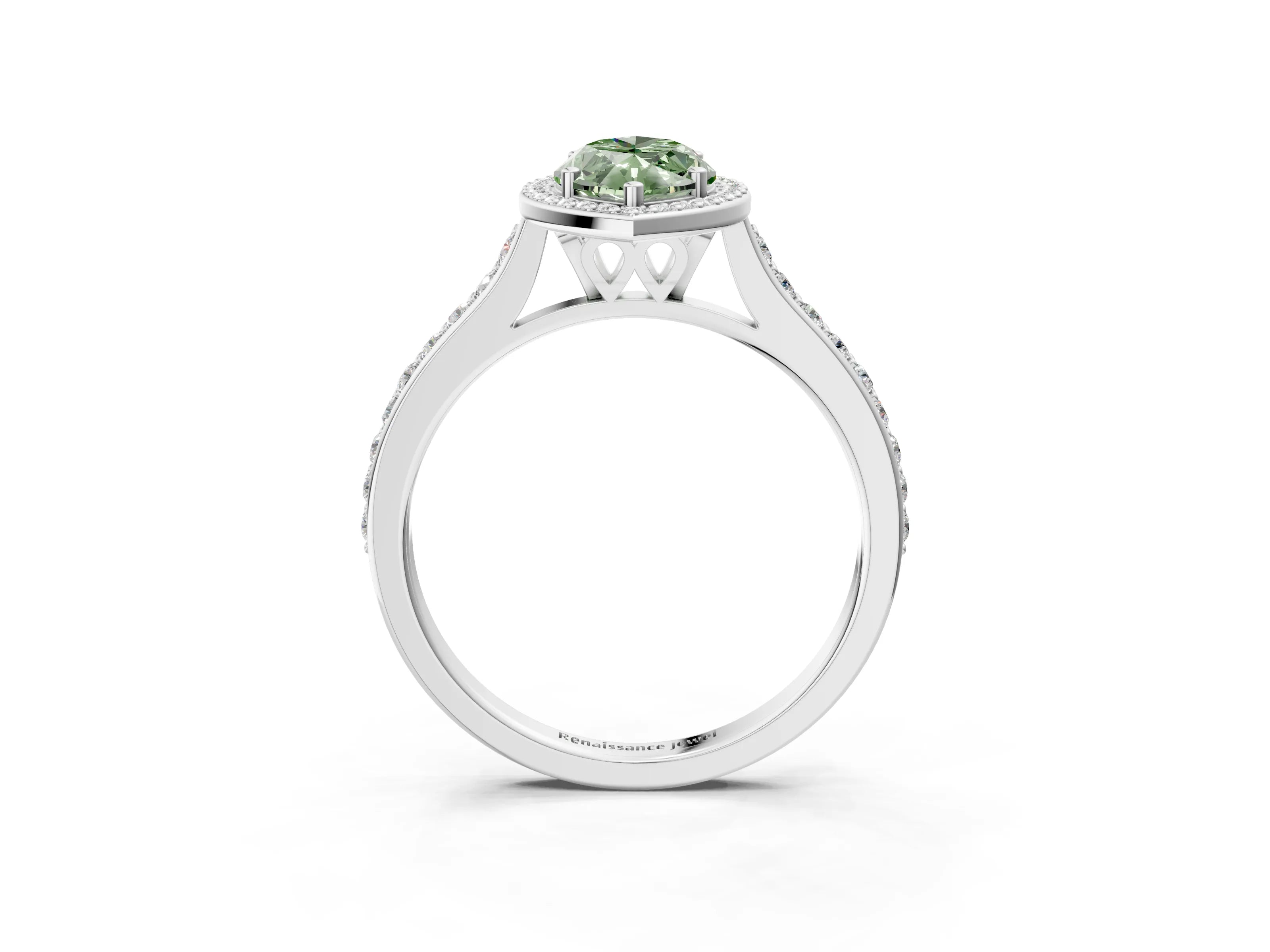 White gold Fancy Green Marquise Cut Halo Round Diamond Pavé Band with Four-Prong Setting_18
