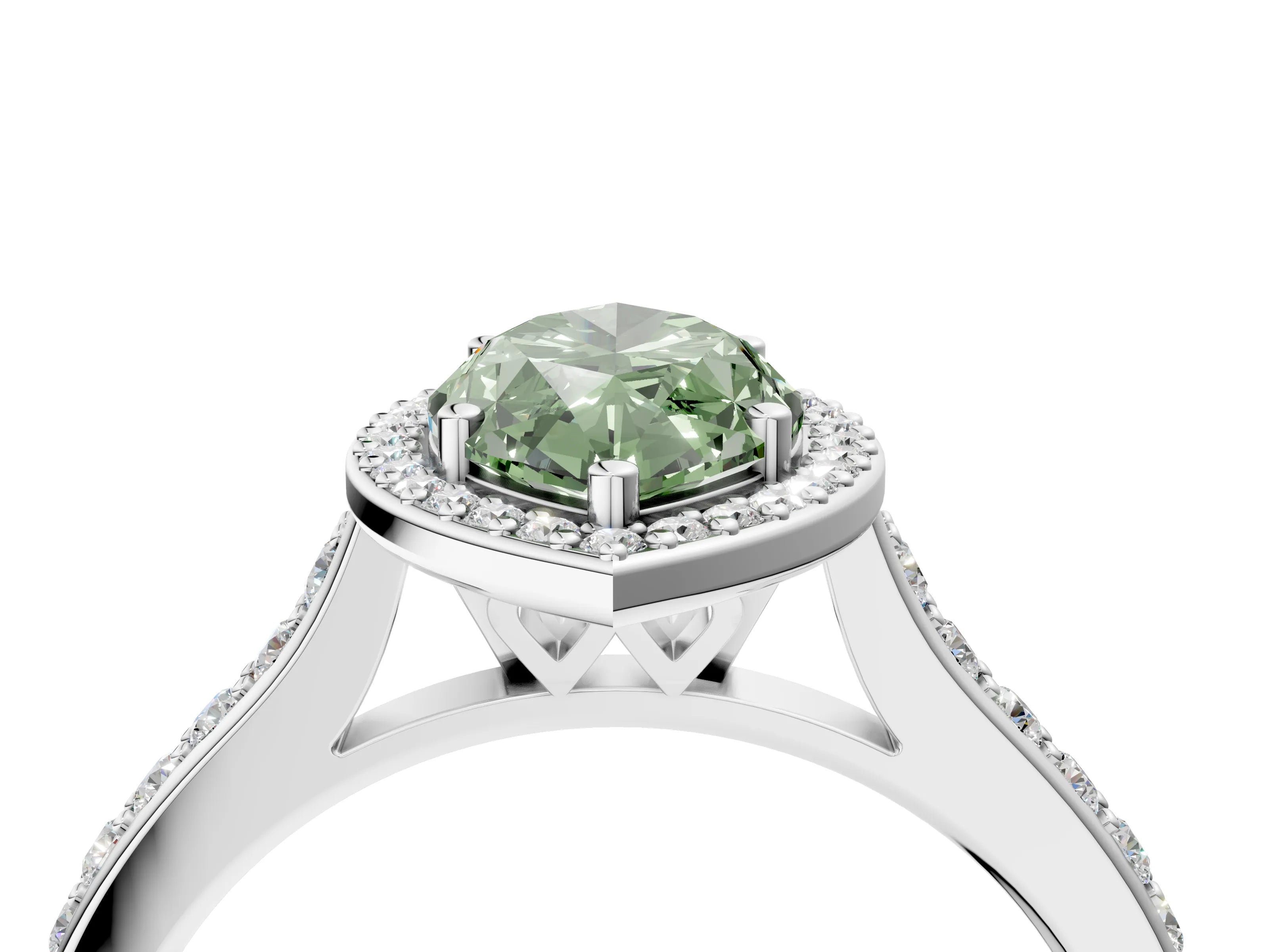 White gold Fancy Green Marquise Cut Halo Round Diamond Pavé Band with Four-Prong Setting_19