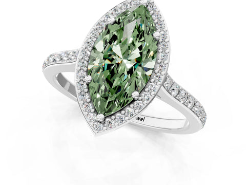 White gold Fancy Green Marquise Cut Halo Round Diamond Pavé Band with Four-Prong Setting_22