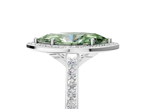 White gold Fancy Green Marquise Cut Halo Round Diamond Pavé Band with Four-Prong Setting_26