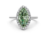 White gold Fancy Green Marquise Cut Halo Round Diamond Solitaire Engagement Ring with Pave Band and Four-Prong Setting_24