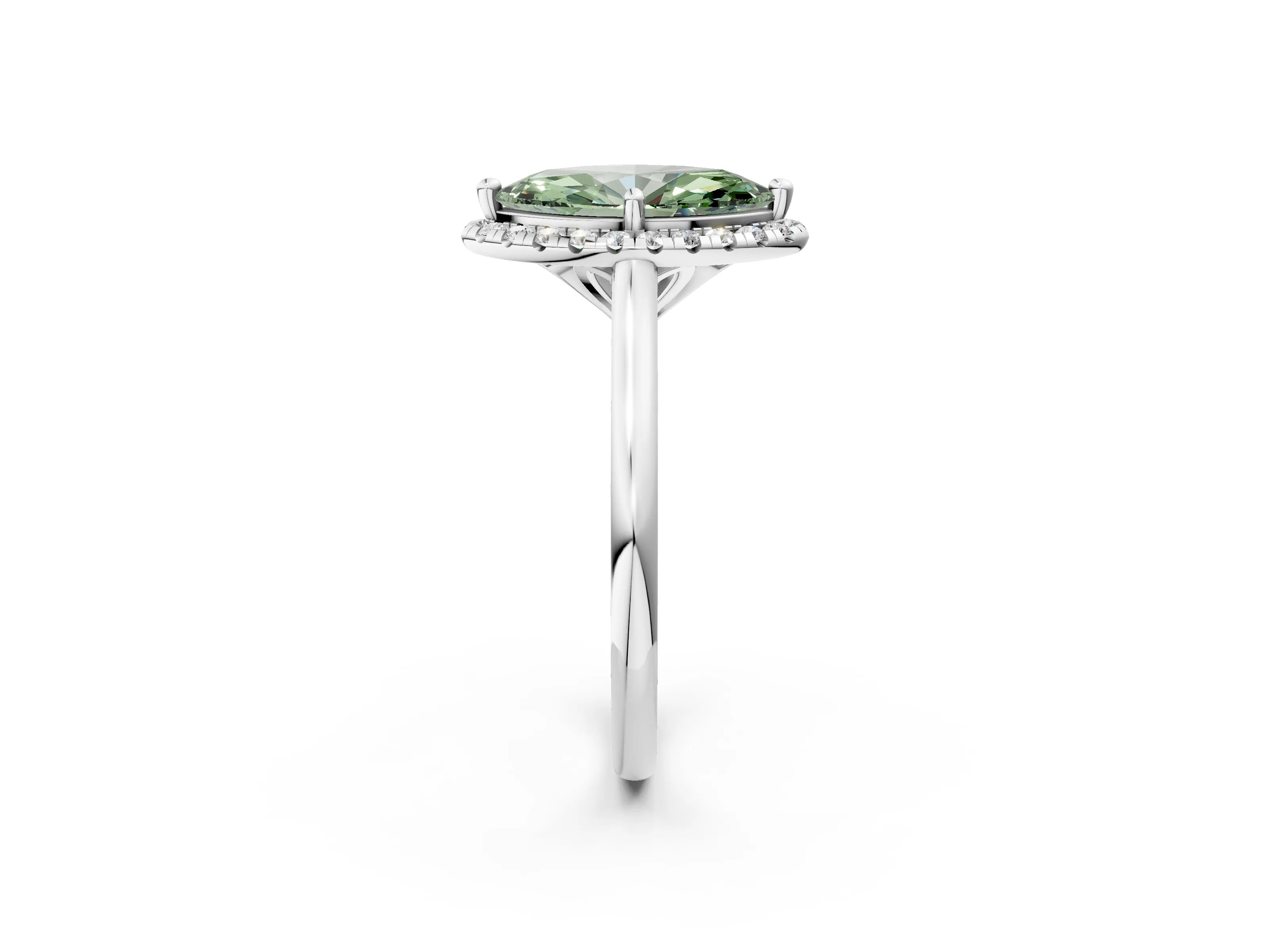 White gold Fancy Green Marquise Cut Halo Round Diamond Solitaire Engagement Ring with Pave Band and Four-Prong Setting_26