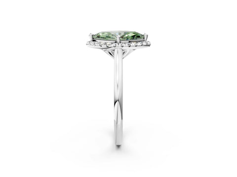 White gold Fancy Green Marquise Cut Halo Round Diamond Solitaire Engagement Ring with Pave Band and Four-Prong Setting_26