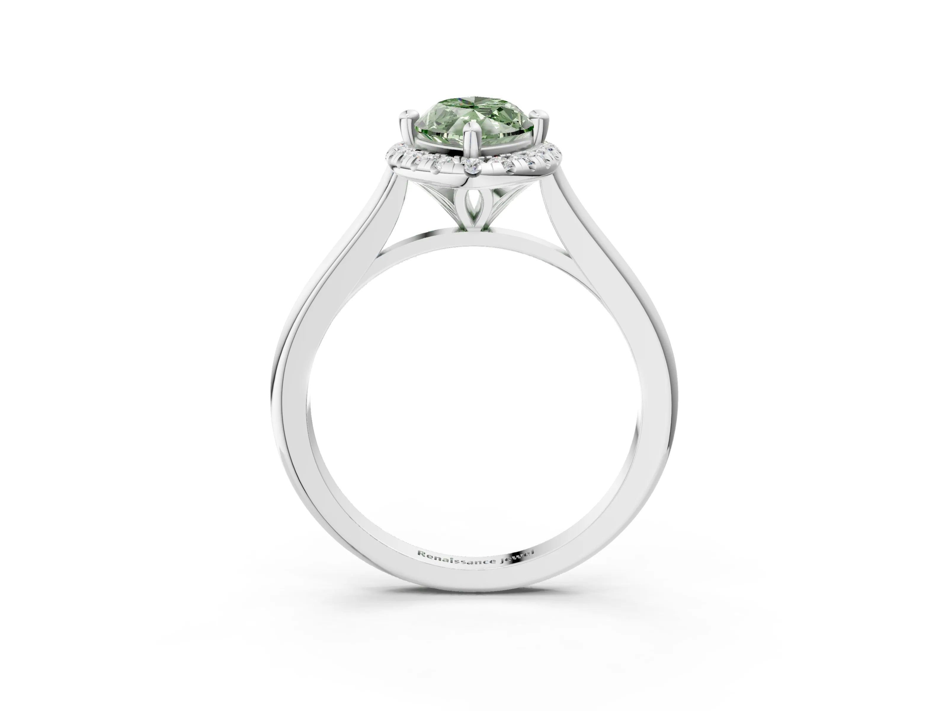 White gold Fancy Green Marquise Cut Halo Round Diamond Solitaire Engagement Ring with Pave Band and Four-Prong Setting_27