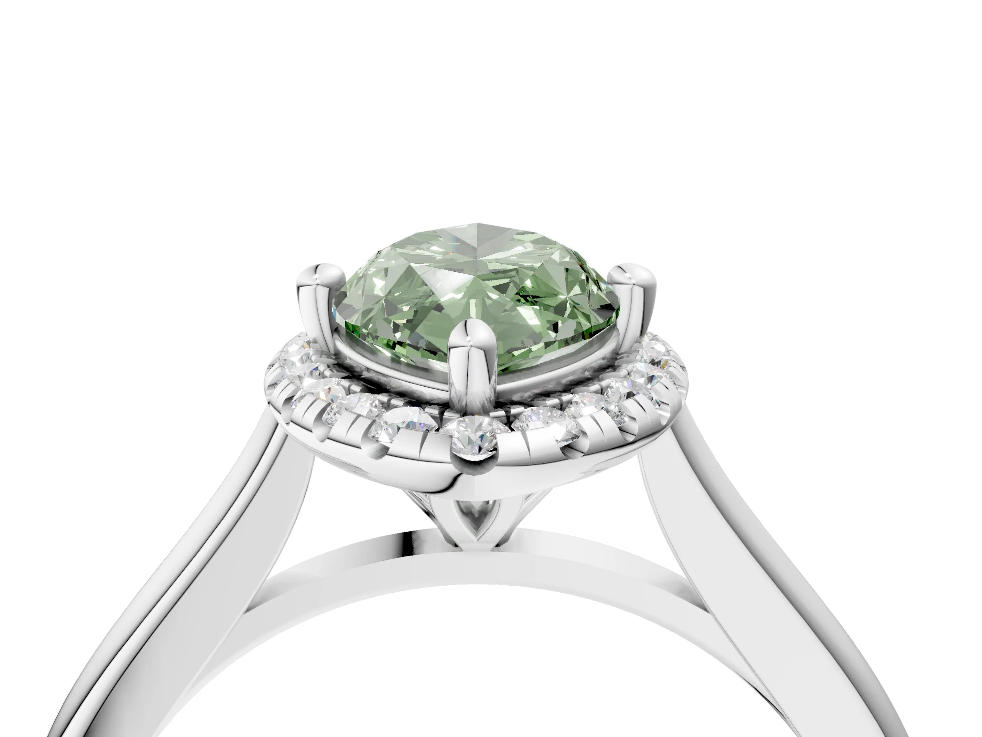 White gold Fancy Green Marquise Cut Halo Round Diamond Solitaire Engagement Ring with Pave Band and Four-Prong Setting_28