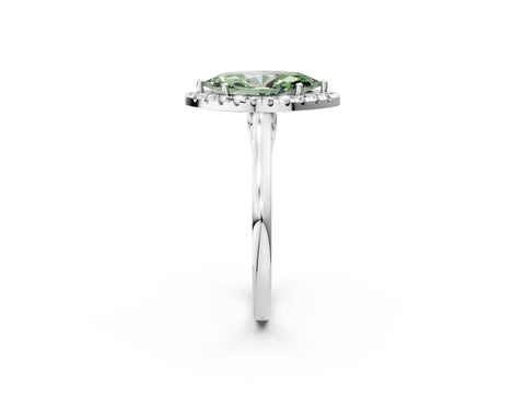 White gold Fancy Green Marquise Cut Halo Round Diamond Solitaire Ring with Pavé Band and Four-Prong Setting_2