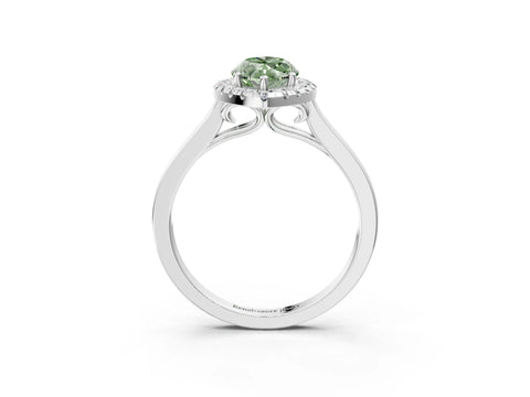 White gold Fancy Green Marquise Cut Halo Round Diamond Solitaire Ring with Pavé Band and Four-Prong Setting_3