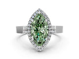 White gold Fancy Green Marquise Cut Halo Round Diamond Twist Band with Four-Prong Setting_13
