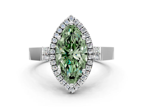 White gold Fancy Green Marquise Cut Halo Round Diamond Twist Band with Four-Prong Setting_13