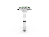 White gold Fancy Green Marquise Cut Halo Round Diamond Twist Band with Four-Prong Setting_15