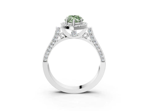 White gold Fancy Green Marquise Cut Halo Round Diamond Twist Band with Four-Prong Setting_16