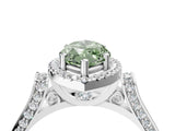 White gold Fancy Green Marquise Cut Halo Round Diamond Twist Band with Four-Prong Setting_17