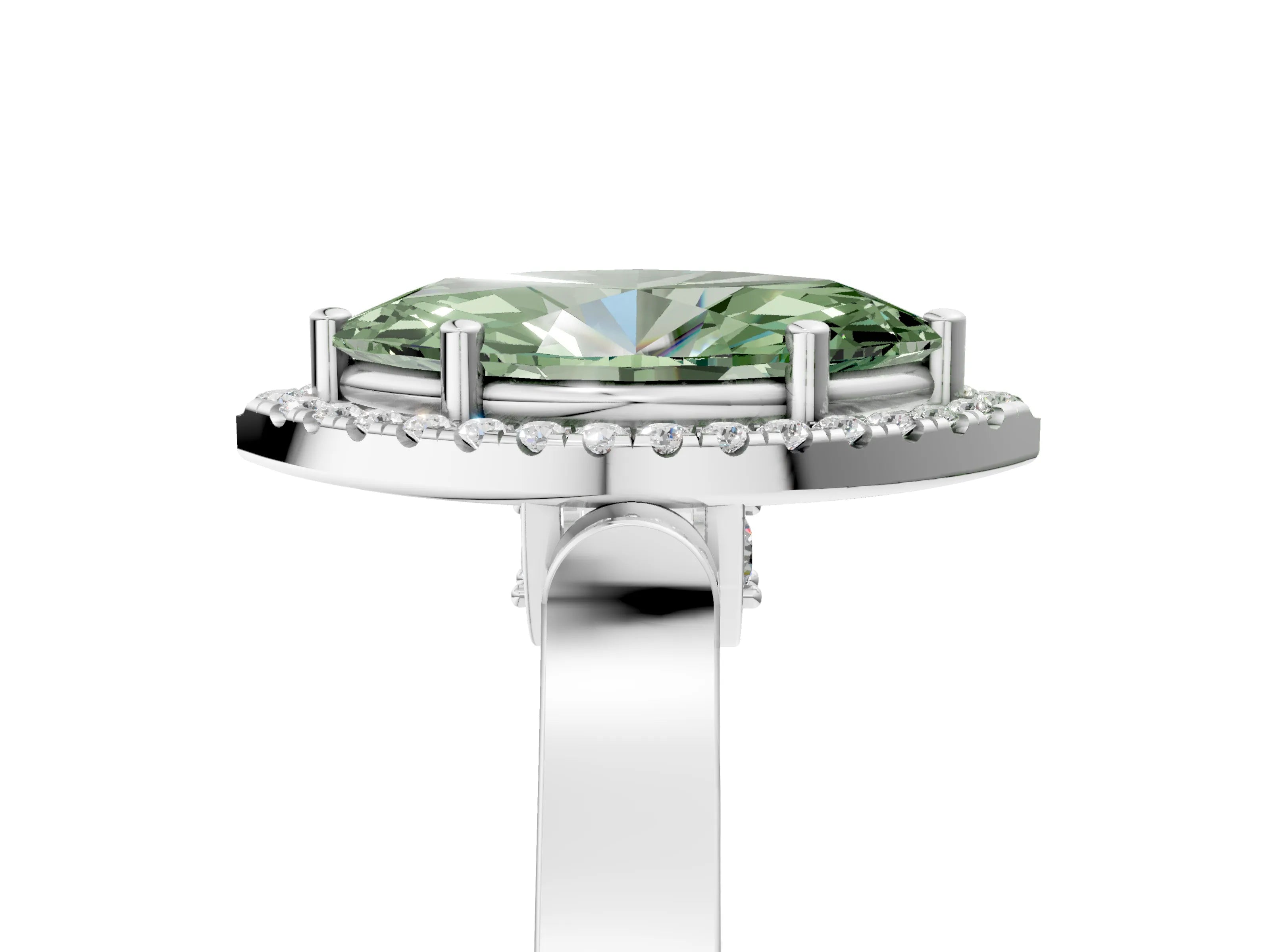 White gold Fancy Green Marquise Cut Halo Round Diamond Twist Band with Four-Prong Setting_18
