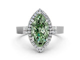 White gold Fancy Green Marquise Cut Halo Round Diamond Twist Band with Four-Prong Setting_25
