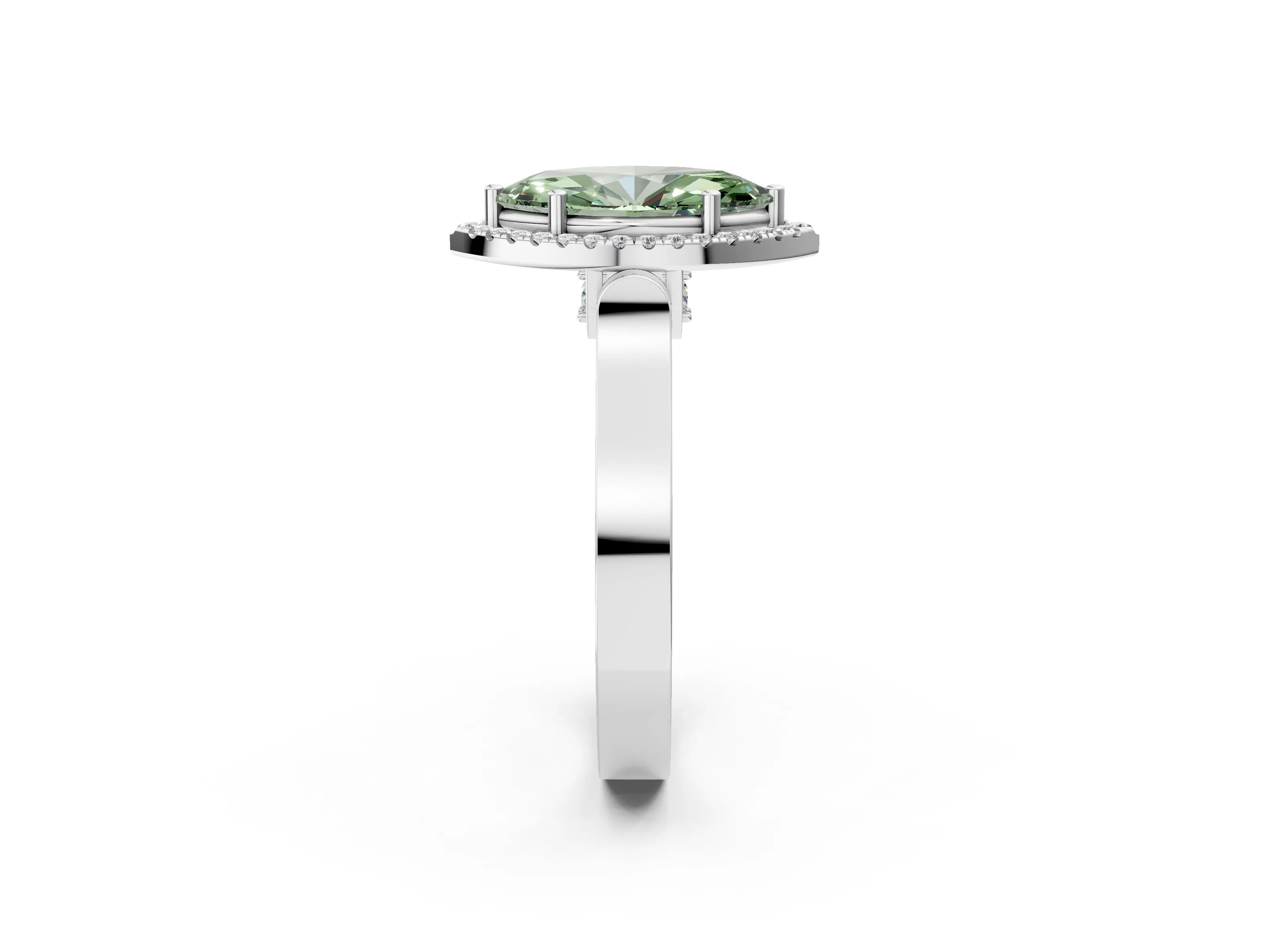 White gold Fancy Green Marquise Cut Halo Round Diamond Twist Band with Four-Prong Setting_26