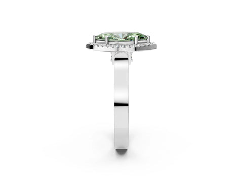 White gold Fancy Green Marquise Cut Halo Round Diamond Twist Band with Four-Prong Setting_26