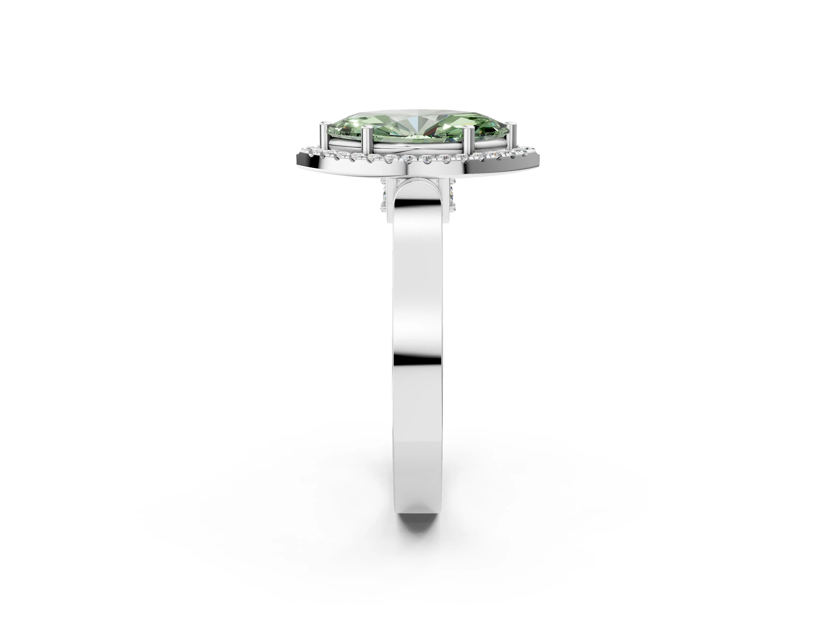 White gold Fancy Green Marquise Cut Halo Round Diamond Twist Band with Four-Prong Setting_27