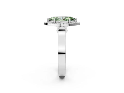 White gold Fancy Green Marquise Cut Halo Round Diamond Twist Band with Four-Prong Setting_27