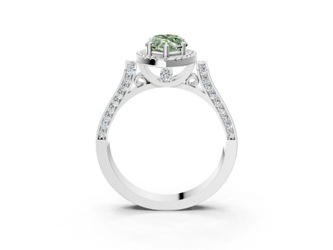 White gold Fancy Green Marquise Cut Halo Round Diamond Twist Band with Four-Prong Setting_27