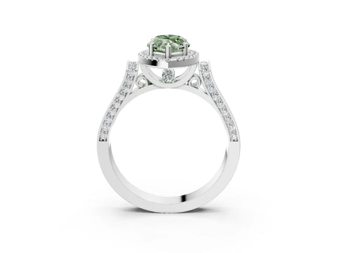 White gold Fancy Green Marquise Cut Halo Round Diamond Twist Band with Four-Prong Setting_28