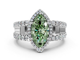 White gold Fancy Green Marquise  Cut Halo Split Shank Diamond Ring with Four-Prong Setting_45