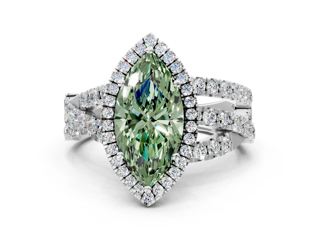 White gold Fancy Green Marquise  Cut Halo Split Shank Prong Setting Ring_48