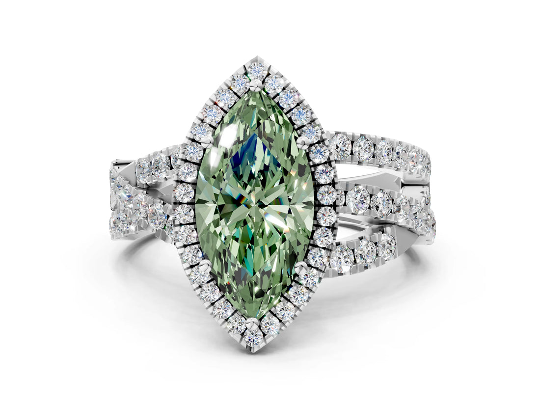 White gold Fancy Green Marquise  Cut Halo Split Shank Prong Setting Ring_60