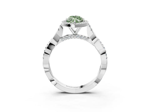 White gold Fancy Green Marquise Cut Halo Twist Band with Four-Prong Setting_15