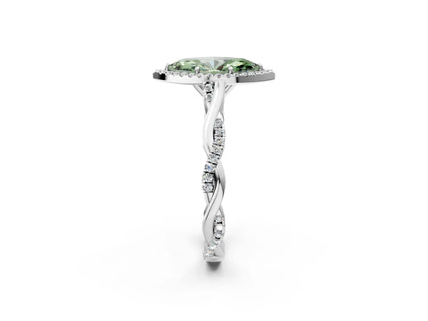 White gold Fancy Green Marquise Cut Halo Twist Band with Four-Prong Setting_2