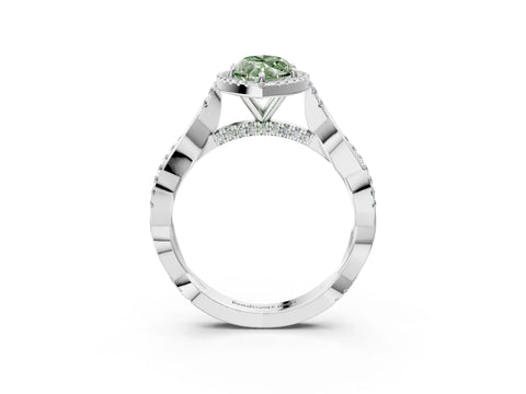 White gold Fancy Green Marquise Cut Halo Twist Band with Four-Prong Setting_3