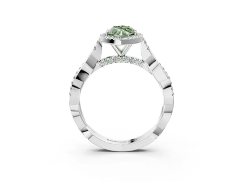 White gold Fancy Green Marquise Cut Halo Twist Band with Four-Prong Setting_88