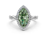 White gold Fancy Green Marquise Cut Halo Twist Band with Four-Prong Setting_91
