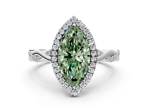 White gold Fancy Green Marquise Cut Halo Twist Band with Four-Prong Setting_96