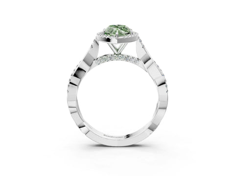 White gold Fancy Green Marquise Cut Halo Twist Band with Four-Prong Setting_98