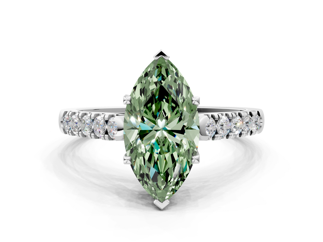 White gold Fancy Green Marquise  Cut Pavé Band Solitaire Ring with Four-Prong Setting_42