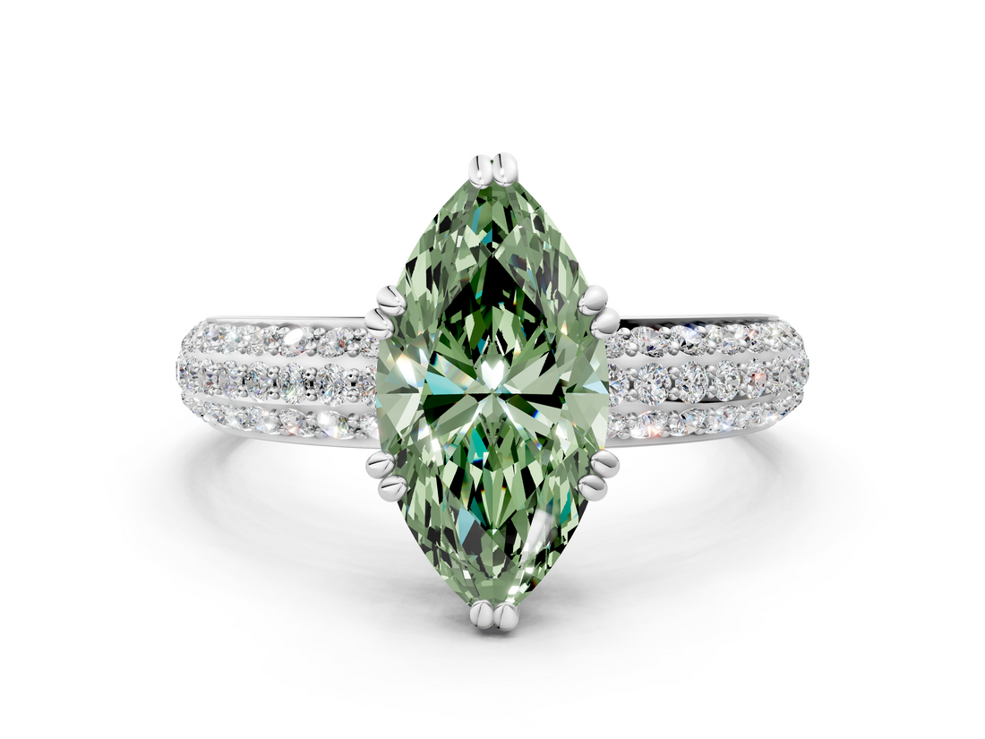 White gold Fancy Green Marquise  Cut Pave Diamond Engagement Ring with Channel Set Band and Four-Prong Setting_20