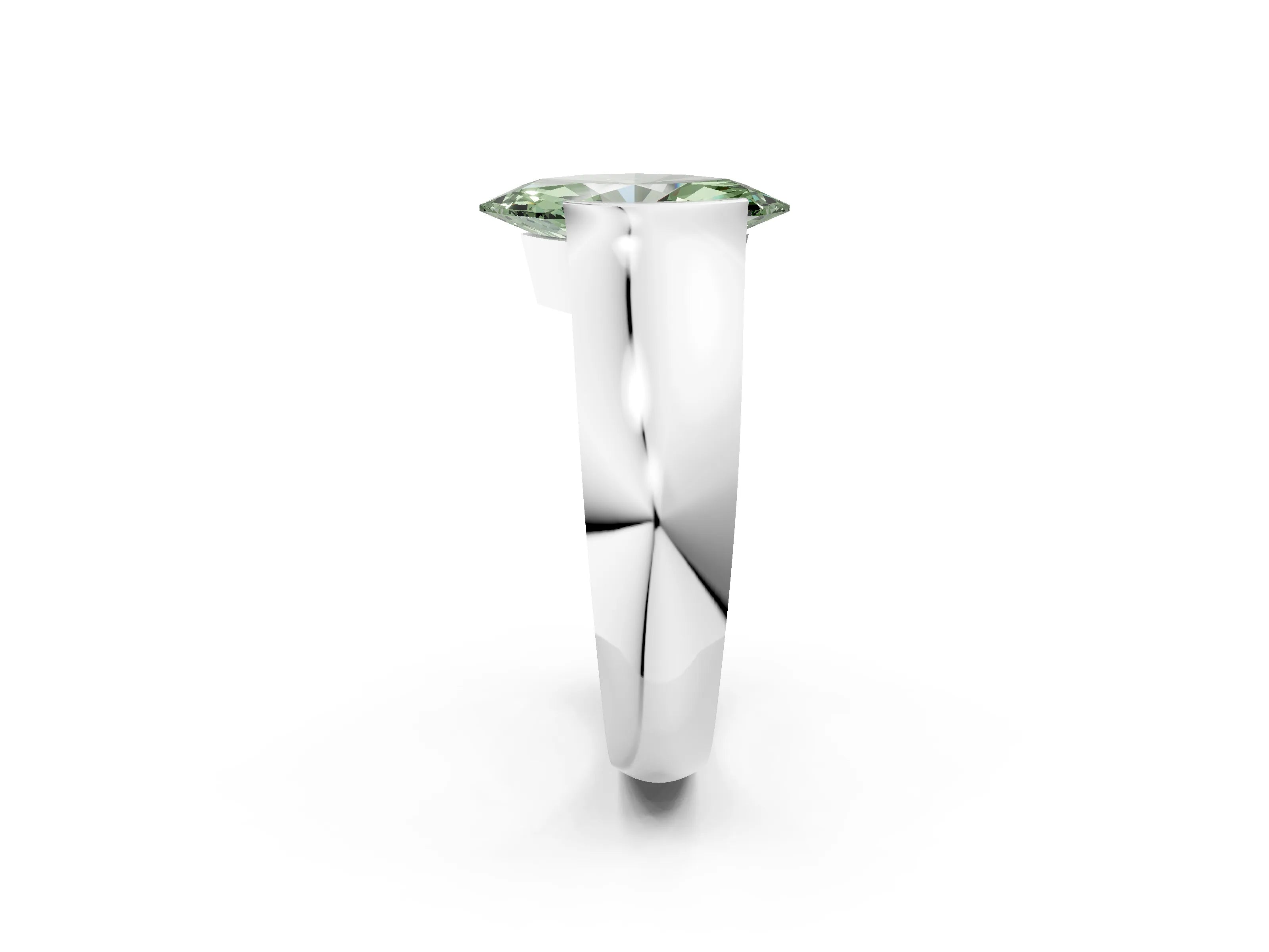 White gold Fancy Green Marquise Cut Solitaire Bezel Set Diamond Ring with Wide Band_14