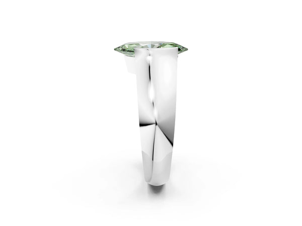White gold Fancy Green Marquise Cut Solitaire Bezel Set Diamond Ring with Wide Band