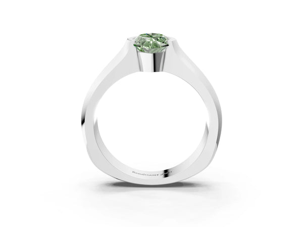 White gold Fancy Green Marquise Cut Solitaire Bezel Set Diamond Ring with Wide Band