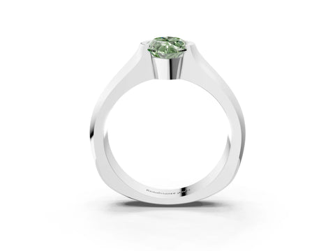 White gold Fancy Green Marquise Cut Solitaire Bezel Set Diamond Ring with Wide Band_15