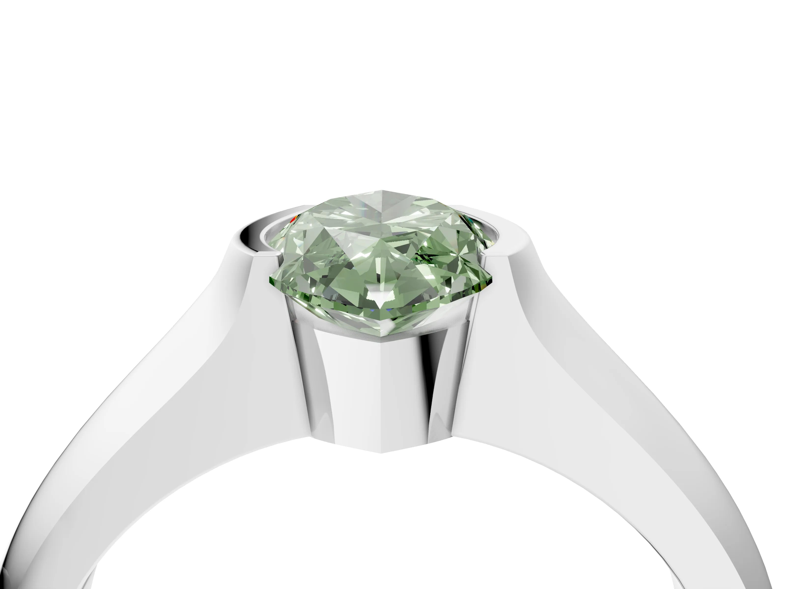 White gold Fancy Green Marquise Cut Solitaire Bezel Set Diamond Ring with Wide Band_16