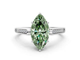 White gold Fancy Green Marquise Cut Solitaire Cathedral Diamond Engagement Ring with Channel-Set Band and Four-Prong Setting_15