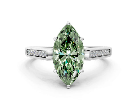 White gold Fancy Green Marquise Cut Solitaire Cathedral Diamond Engagement Ring with Channel-Set Band and Four-Prong Setting_15