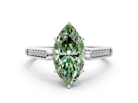 White gold Fancy Green Marquise Cut Solitaire Cathedral Diamond Engagement Ring with Channel-Set Band and Four-Prong Setting_3